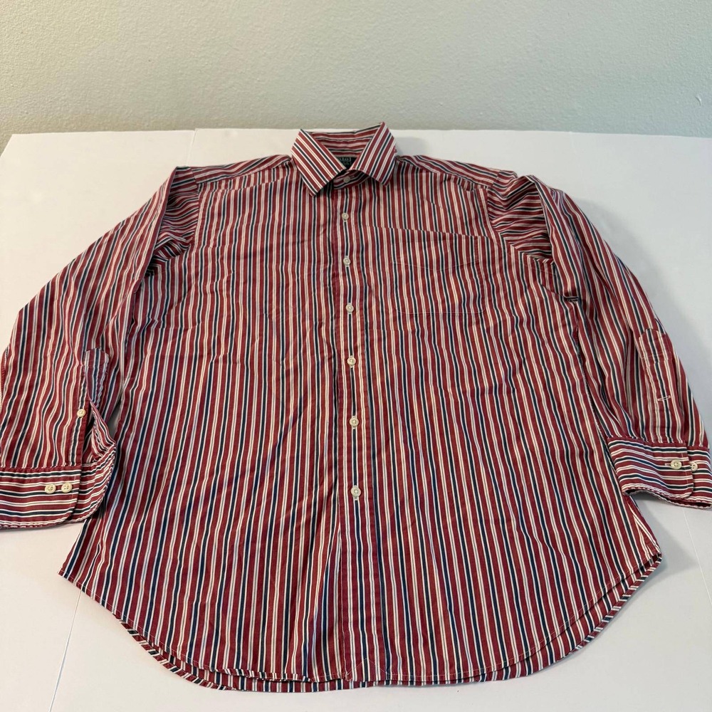 Polo Ralph Lauren Curham Mens 16 32/33 Red Blue White Striped Cotton Dress Shirt